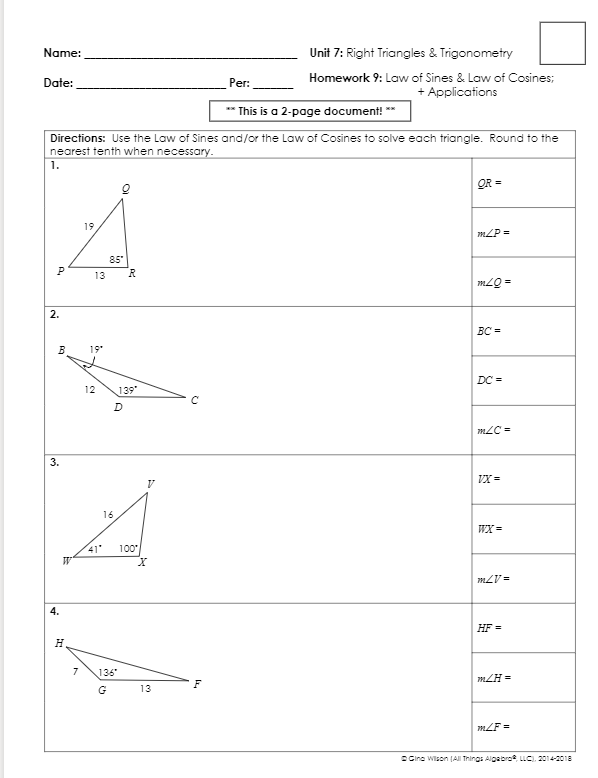 unit 7 homework 6 trigonometry review