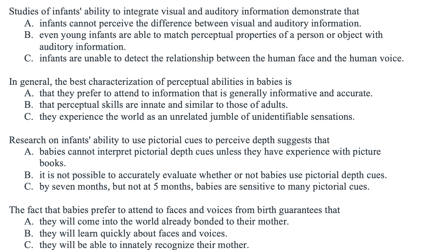 Solved Studies of infants' ability to integrate visual and | Chegg.com