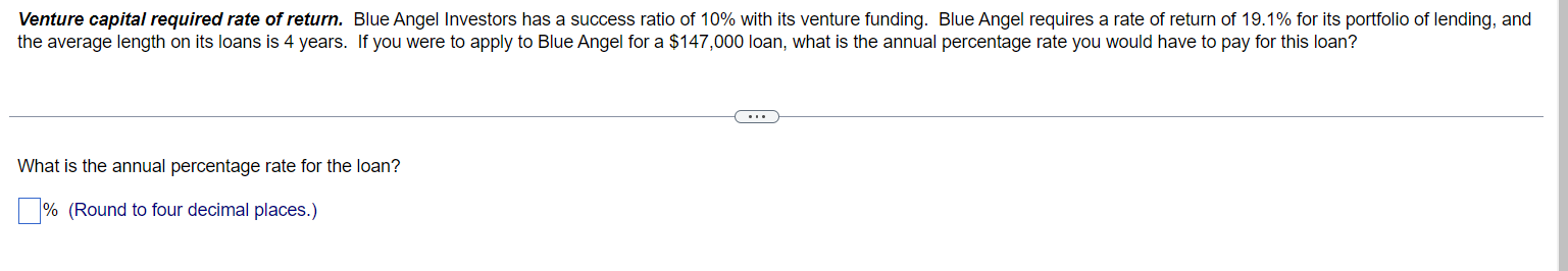 Solved Venture capital required rate of return. Blue Angel | Chegg.com