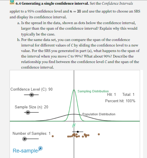 Solved 6.4 Generating a single confidence interval. Set the