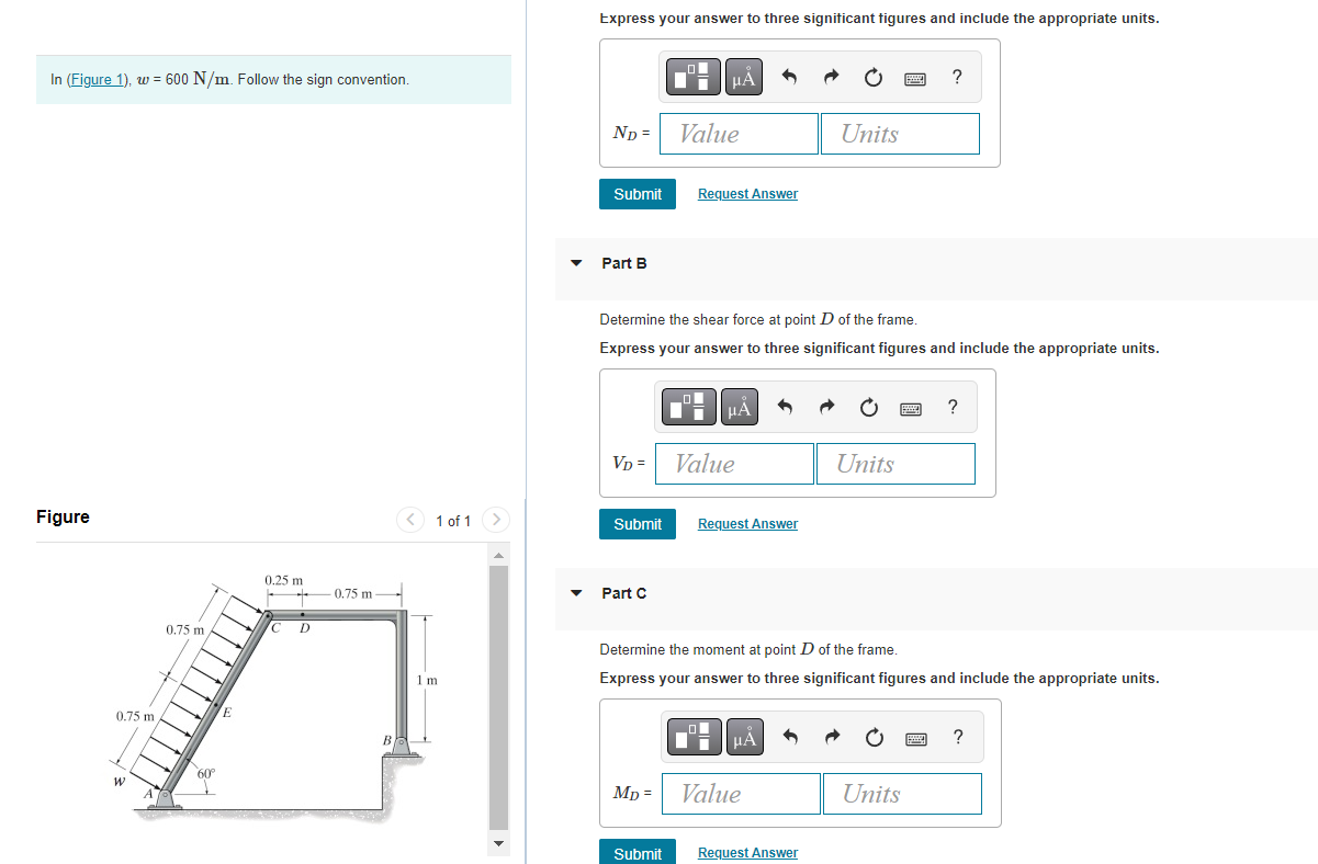 Solved In (Figure 1), W = 600 N/m. Follow The Sign | Chegg.com