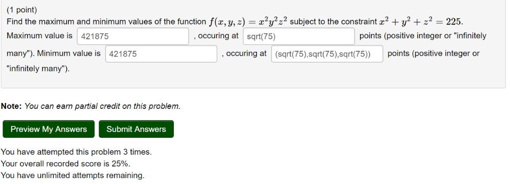 Solved 1 point Find the maximum and minimum values of the | Chegg.com