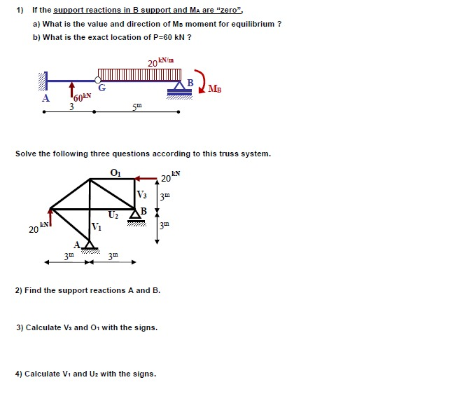 Solved 1 If The Support Reactions In B Support And Ma Are