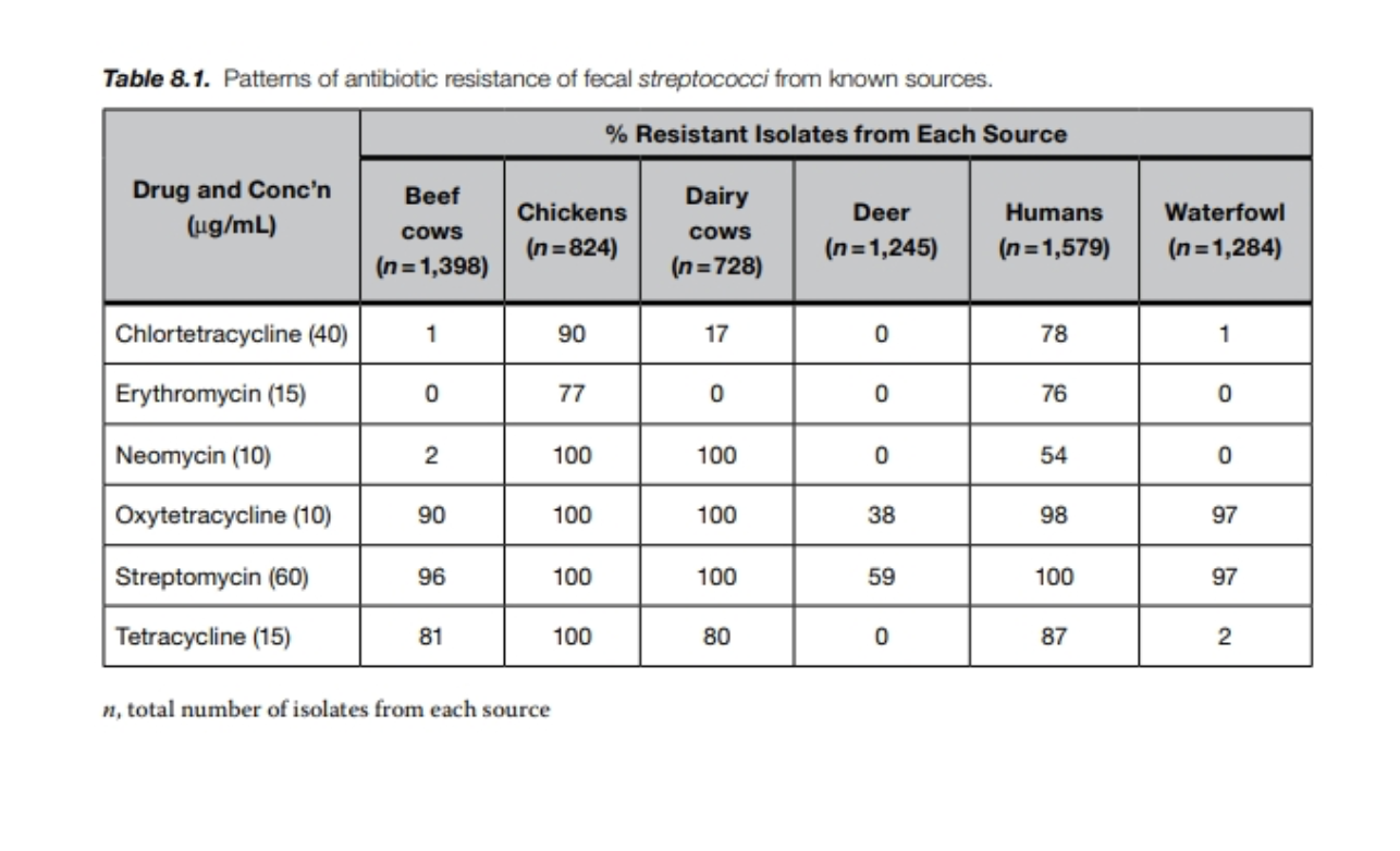 Solved Table 8.1. Patterns of antibiotic resistance of fecal | Chegg.com