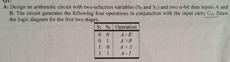 Solved A: Design an arithmetic circuit with two-selection | Chegg.com