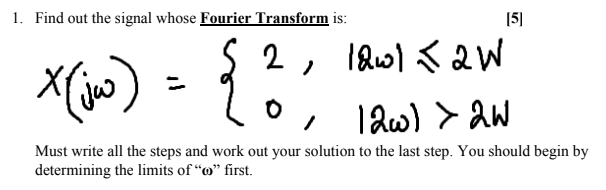 Solved 1. Find out the signal whose Fourier Transform is: | Chegg.com