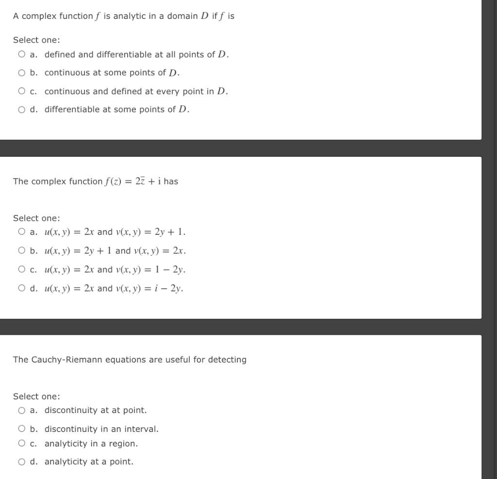 Solved A complex function f is analytic in a domain D iff is | Chegg.com