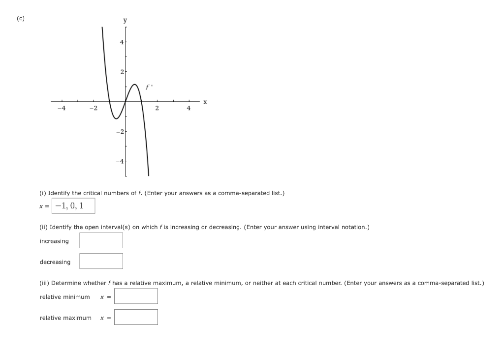 Solved (c) (i) Identify the critical numbers of f. (Enter | Chegg.com