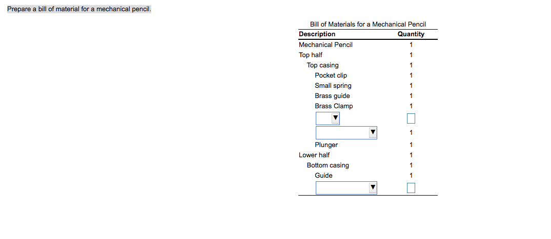 Solved Prepare a bill of material for a mechanical pencil. | Chegg.com