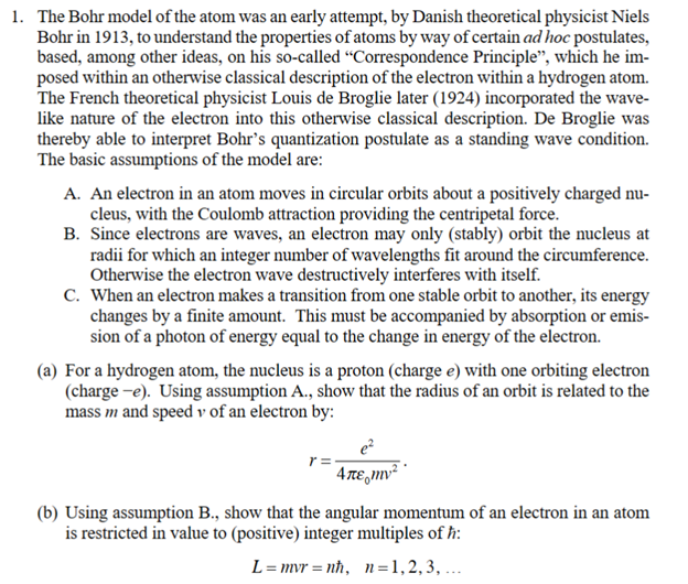 Solved The Bohr model of the atom was an early attempt, by | Chegg.com