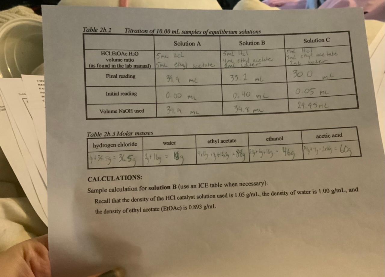 Table 2b.2 Titration of 10.00 mL samples of | Chegg.com