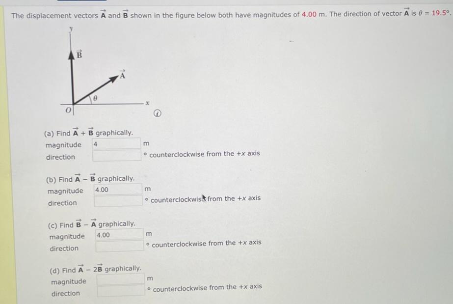 Solved The displacement vectors A and B shown in the figure | Chegg.com