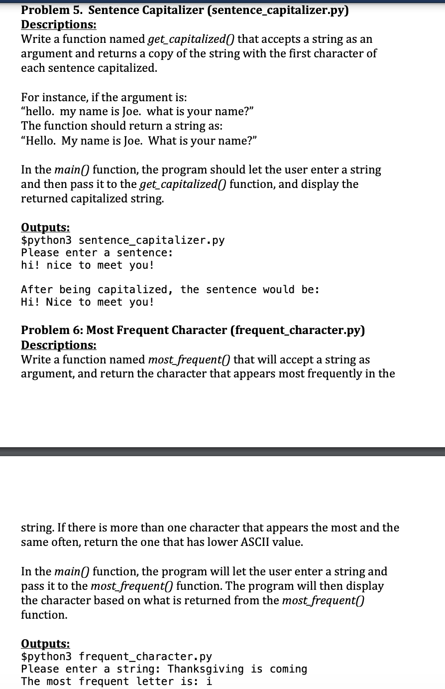 Solved Problem 5. Sentence Capitalizer | Chegg.com