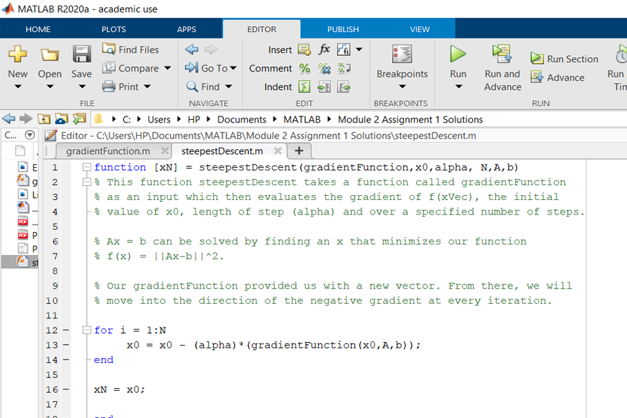 Solve using Matlab The gradientFunction in Module2 | Chegg.com