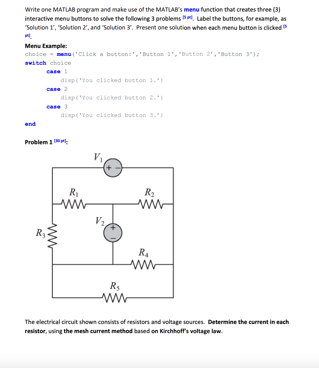 Solved Write one MATLAB program and make use of ﻿the | Chegg.com