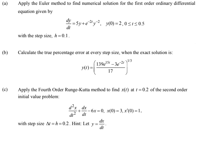 Solved Apply the Euler method to find numerical solution for | Chegg.com