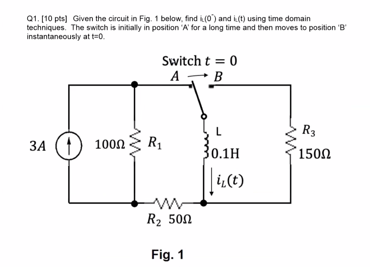 Solved Q1. [10 pts] Given the circuit in Fig. 1 below, find | Chegg.com