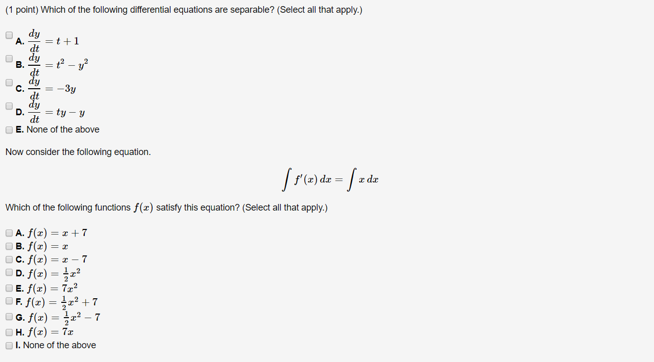 1 Point Which Of The Following Differential Chegg Com