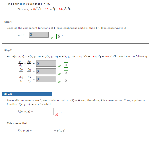 Solved Find a function f such that F = Vf. F(x, y, z) = | Chegg.com