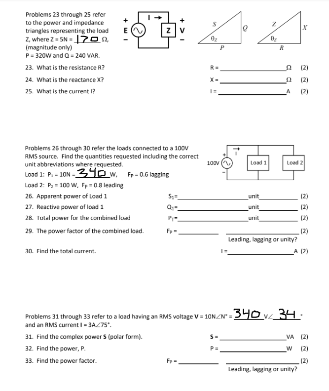 Solved E 2: A4 Problems 23 through 25 refer to the power and | Chegg.com