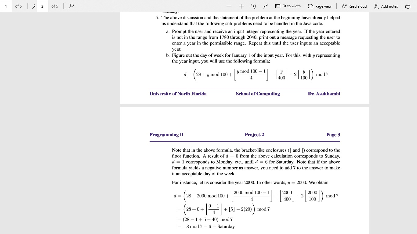 O Page view A 1. Add notes -- Fit to width of 5 of 5 Read aloud 5. The above discussion and the statement of the problem at t