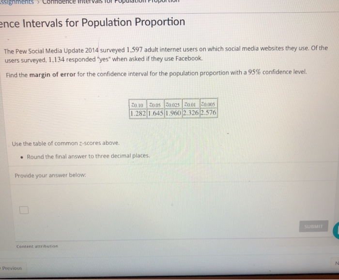Solved nce Intervals for Population Proportion The Pew
