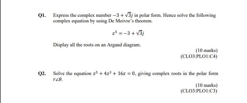 Solved Q1. Express the complex number −3+3j in polar form. | Chegg.com