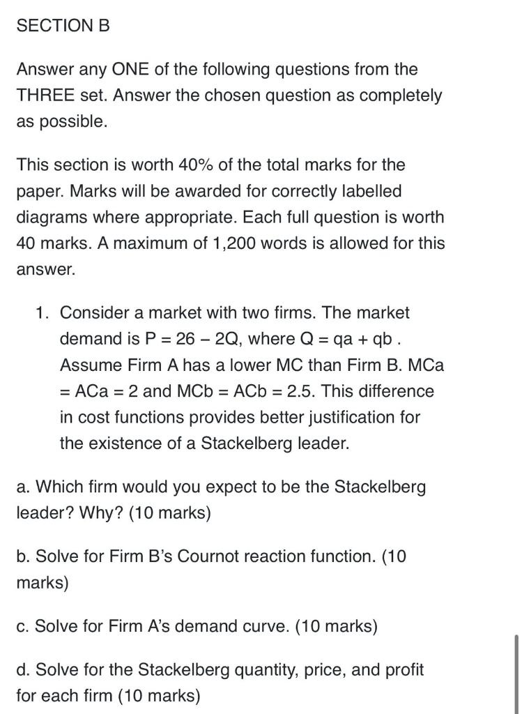 Solved SECTION B Answer Any ONE Of The Following Questions | Chegg.com