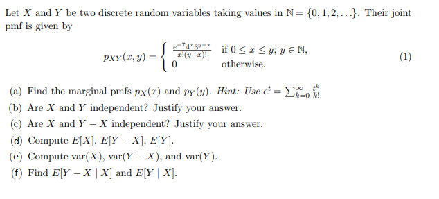 Let X And Y Be Two Discrete Random Variables Taking Chegg Com