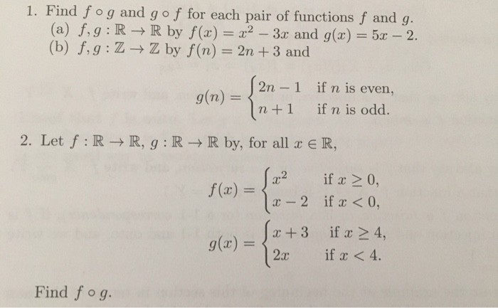 Solved 1 Find F Og And G O F For Each Pair Of Functions F 