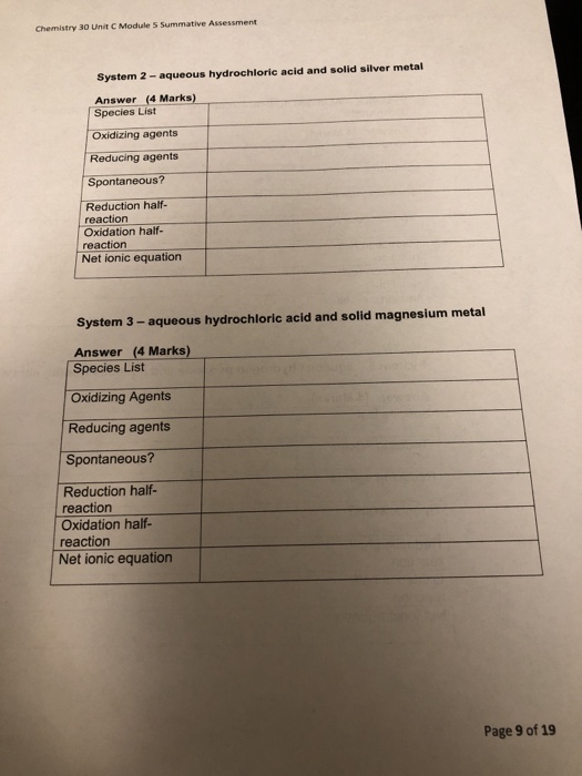 Solved Chemistry 30 Unit C Module 5 Summative Assessment | Chegg.com