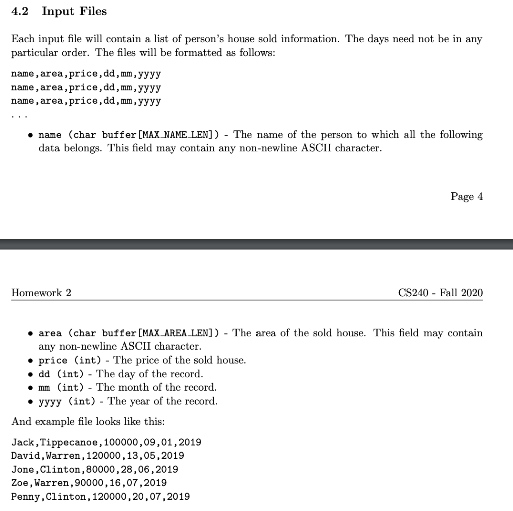 4.2 Input Files Each input file will contain a list | Chegg.com