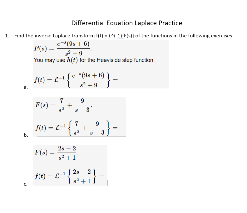 Solved Differential Equation Laplace Practice 1. Find the | Chegg.com