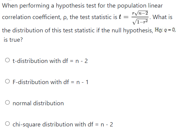 hypothesis test for population correlation coefficient