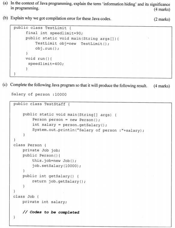 Solved (a) In the context of Java programming, explain the | Chegg.com