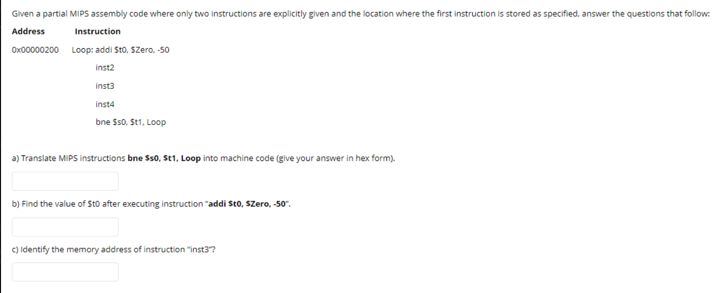 Solved Given a partial MIPS assembly code where only two | Chegg.com