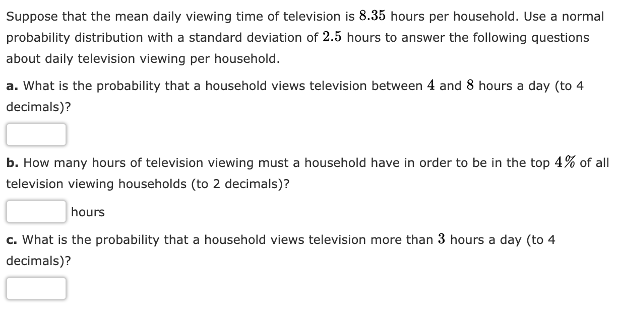 Solved Suppose that the mean daily viewing time of | Chegg.com