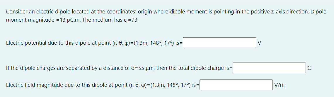 Solved Consider an electric dipole located at the | Chegg.com