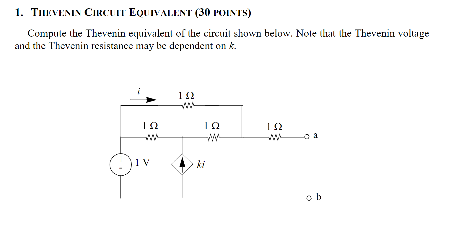 Solved 1 Thevenin Circuit Equivalent 30 Points Compute Chegg