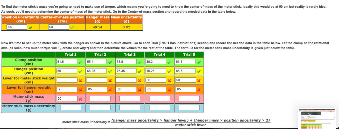 Solved meter stick mass uncertainty = meter stick lever