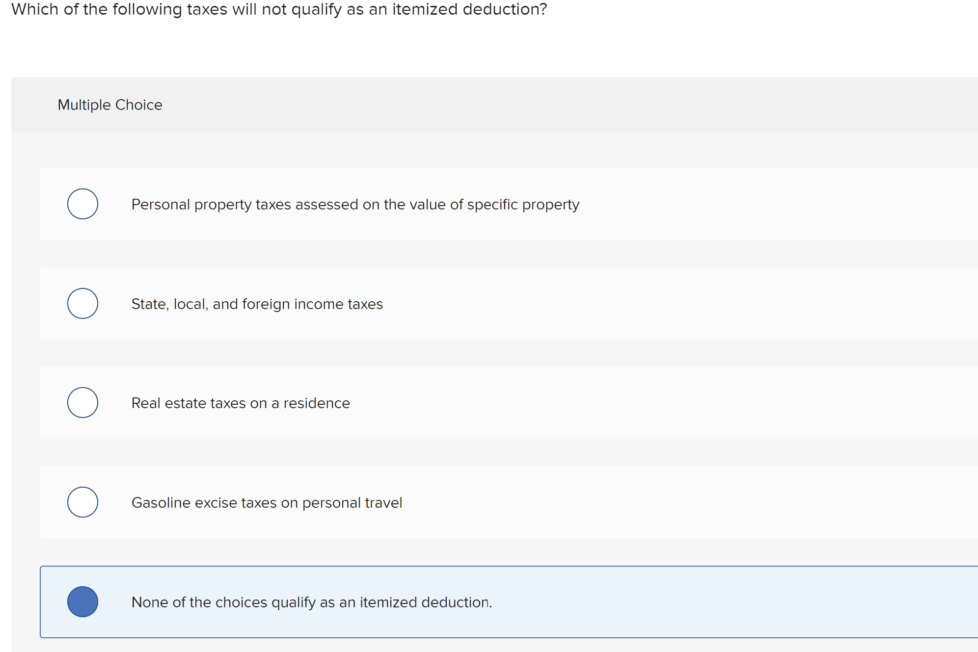 Solved Which of the following taxes will not qualify as an | Chegg.com