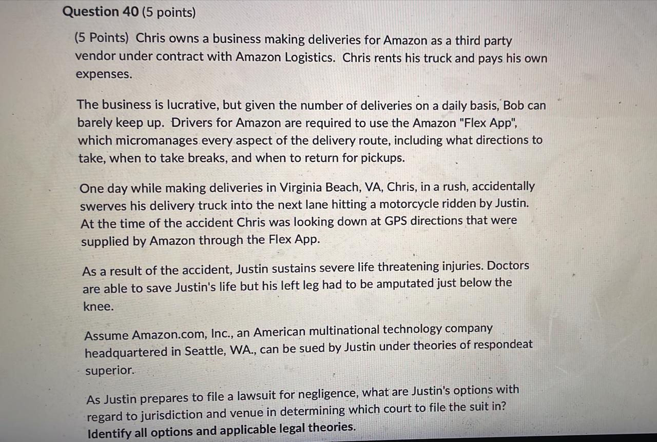 Solved (5 Points) Chris owns a business making deliveries | Chegg.com