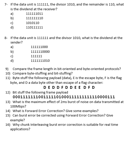 Solved 1 Which error detection method consists of a parity