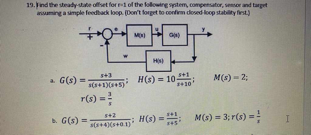 Solved 19. Find the steady-state offset for r=1 of the | Chegg.com
