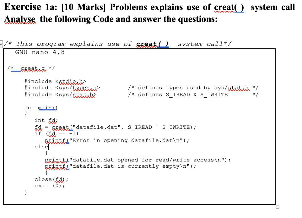 Solved Exercise 1a: [10 Marks] Problems explains use of | Chegg.com