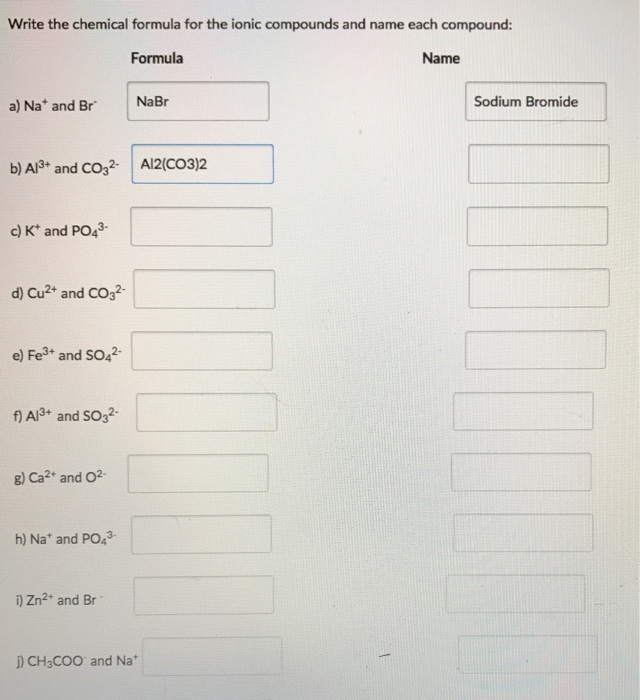 Solved Write the chemical formula for the ionic compounds