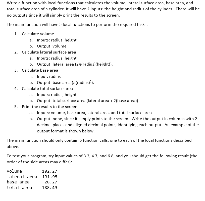 Solved Write a function with local functions that calculates | Chegg.com