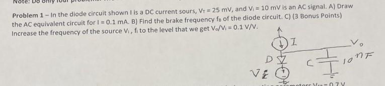 Problem 1 - In the diode circuit shown I is a DC | Chegg.com