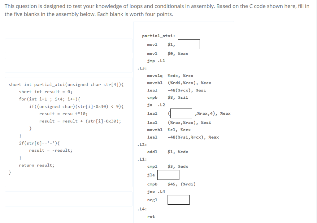Solved C to Assembly Translation (x86-64): Options for | Chegg.com