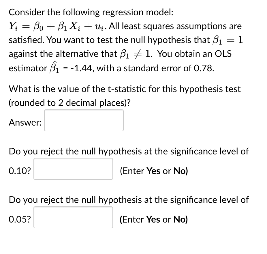 Solved Consider The Following Regression Model: | Chegg.com